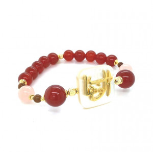  gold plated BRACELET IN THE NAME OF AL-JALALAH AL-WAHHAB, WITH red agate  , morganite and coke wood 