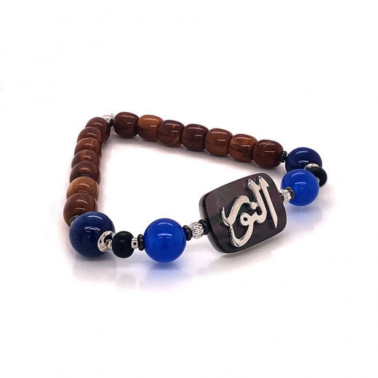 BRACELET IN THE NAME OF AL-JALALAH( AL-NOOR ), WITH BLUE AGATE , KYANITE AND COKE.