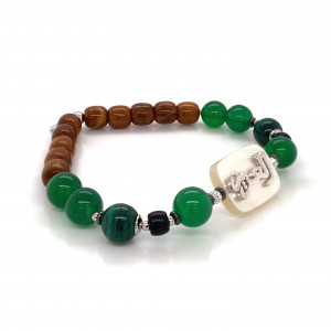 BRACELET IN THE NAME OF AL-JALALAH AL-AZEEZ,WITH GREEN AGATE , MALACHITE AND COKE 
