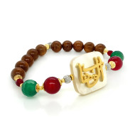  Gold plated Bracelet in the name of AL-Jalalah (  AL-Wahhab ) with Ruby Agate, Green Agate and Coke Wood 