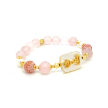 BRACELET IN THE NAME OF AL-JALALAH ALAZEEZ, CRAFTED ON A WHITE SEASHELL WITH PINK QUARTZ , ROHODOCHROSITE AND PEARL