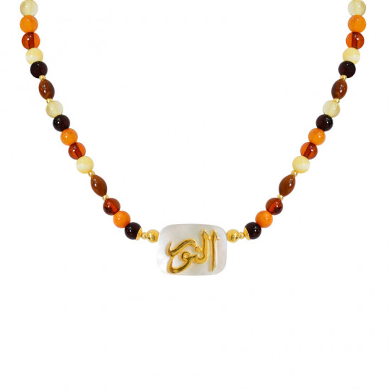 NECKLACE IN THE NAME OF GOD, MAJESTY (AL-NOOR) WITH AMBER STONES AND COOKE WOOD (KIDS) NECKLACE IN THE NAME OF GOD, MAJESTY (AL-NOOR) WITH AMBER STONES AND COOKE WOOD (KIDS)