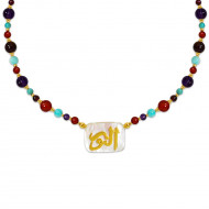 NECKLACE IN THE NAME OF GOD, MAJESTY (AL-NOOR) WITH RED AGATE , AMETHYST , TURQUOISE AND GARNET ، AMAZONITE