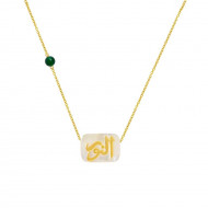 A silver chain in the name of Al-Jalalah Al-Noor, crafted on a white seashell with a malakit stone