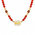 necklace in the name of God, Majesty (Al-Aziz) with red agate, seashells and golden coral
