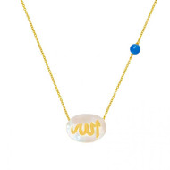 A SILVER CHAIN IN THE NAME OF AL-JALALAH AL-ALLA, CRAFTED ON A WHITE SEASHELL WITH AN BLUE AGATE STONE