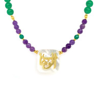 NECKLACE IN THE NAME OF GOD, MAJESTY (AL-WAHHAB) WITH GREEN AGATE, AMATHYST AND LAPIS