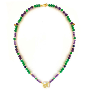 NECKLACE IN THE NAME OF GOD, MAJESTY (AL-WAHHAB) WITH GREEN AGATE, AMATHYST AND LAPIS