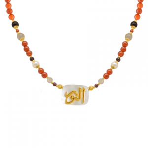 NECKLACE IN THE NAME OF GOD, MAJESTY (AL-NOOR) WITH GARNET , RED AGATE , LABRODORITE AND PEARL