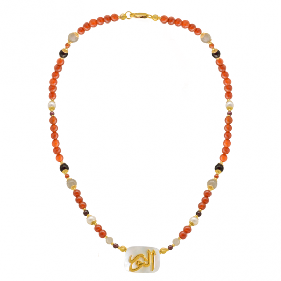NECKLACE IN THE NAME OF GOD, MAJESTY (AL-NOOR) WITH GARNET , RED AGATE , LABRODORITE AND PEARL NECKLACE IN THE NAME OF GOD, MAJESTY (AL-NOOR) WITH GARNET , RED AGATE , LABRODORITE AND PEARL