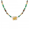 NECKLACE IN THE NAME OF GOD, MAJESTY (AL-NOOR) WITH GREEN AGATE , MALACHITE , GOLD thread stone and coke wood NECKLACE IN THE NAME OF GOD, MAJESTY (AL-NOOR) WITH GREEN AGATE , MALACHITE , GOLD thread stone and coke wood