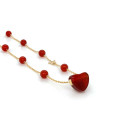 18K Gold (BEAUTY) HEART chain with red agate stones