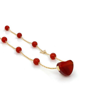 18K Gold (BEAUTY) HEART chain with red agate stones