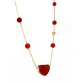 18K Gold (BEAUTY) HEART chain with red agate stones