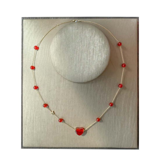 18K Gold (BEAUTY) HEART chain with red agate stones