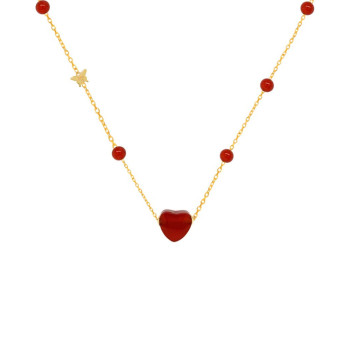 18K Gold (BEAUTY) HEART chain with red agate stones