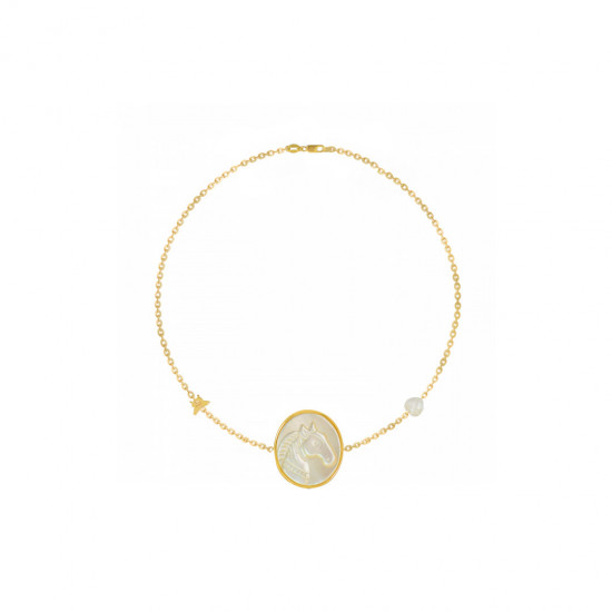 18K Gold bracelet with White horse shell with white seashell heart shape