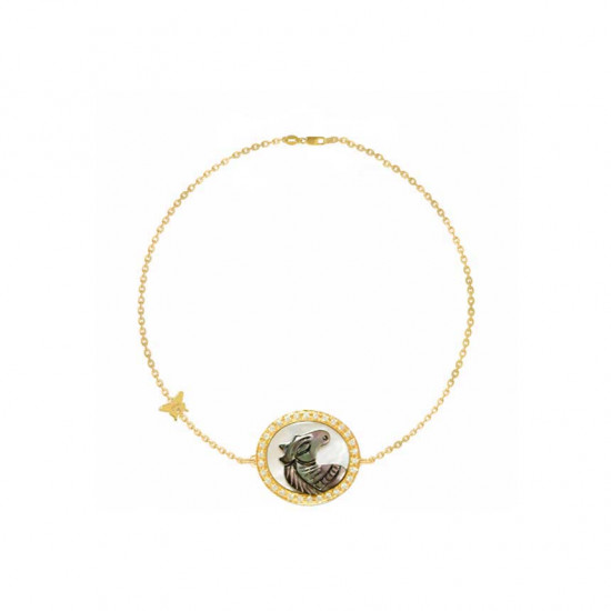 18K Gold bracelet with , prominent  horse seashell on seashell with 31 pieces of diamond 