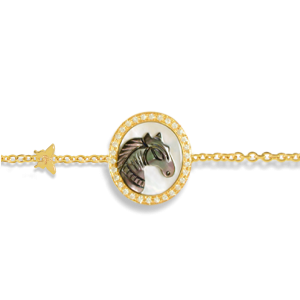 18K Gold bracelet with , prominent  horse seashell on seashell with 31 pieces of diamond 