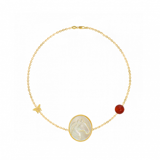 18K Gold bracelet with horse shell with red agate stone