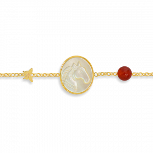 18K Gold bracelet with horse shell with red agate stone