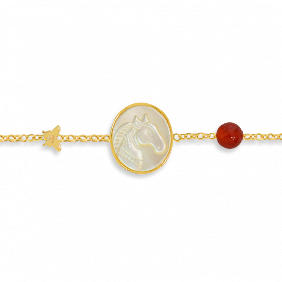 18K Gold bracelet with horse shell with red agate stone