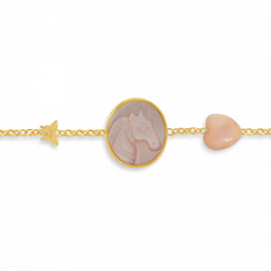 18K gold bracelet Pink with little horse seashell heart-shaped seashells