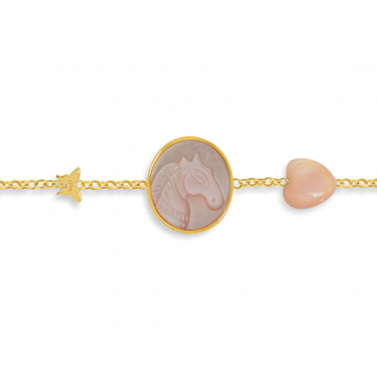18K gold bracelet Pink with little horse seashell heart-shaped seashells