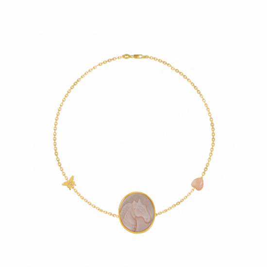 18K gold bracelet Pink with little horse seashell heart-shaped seashells