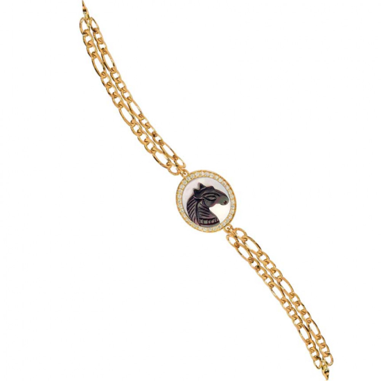 18K Gold Two-stroke chain bracelet with horse seashell inlaid with 34 pieces of diamond
