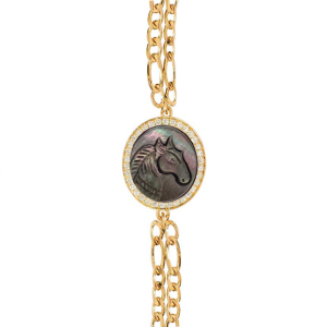 18K Gold Two-stroke chain bracelet with horse seashell inlaid with 34 pieces of diamond