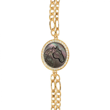 18K Gold Two-stroke chain bracelet with horse seashell inlaid with 34 pieces of diamond