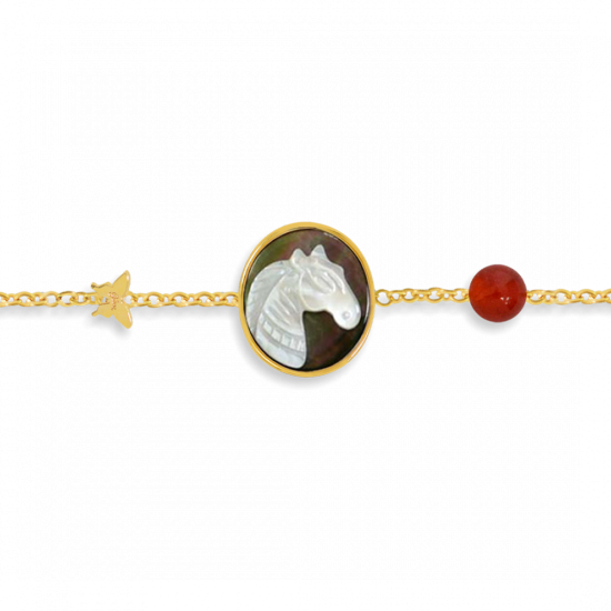 18K Gold bracelet with horse shell with red agate stone