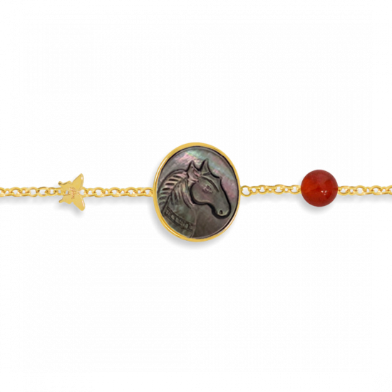 18K Gold bracelet with horse shell with red agate stone