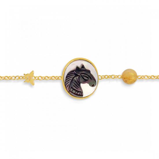 18K Gold bracelet with horse seashell, with gold thread