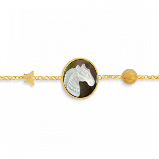 18K Gold bracelet with horse seashell, with gold thread