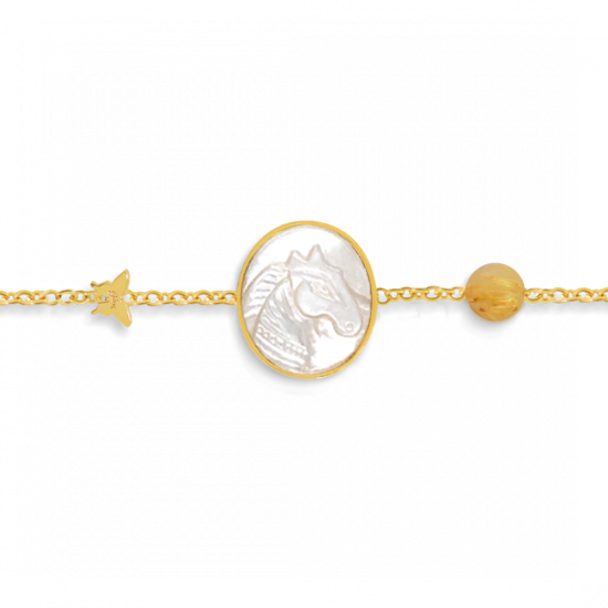 18K Gold bracelet with horse seashell, with gold thread
