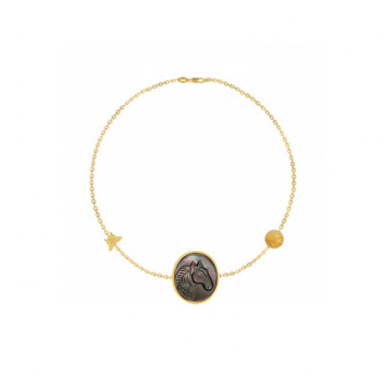 18K Gold bracelet with horse seashell, with gold thread