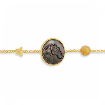 18K Gold bracelet with horse seashell, with gold thread