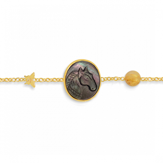 18K Gold bracelet with horse seashell, with gold thread
