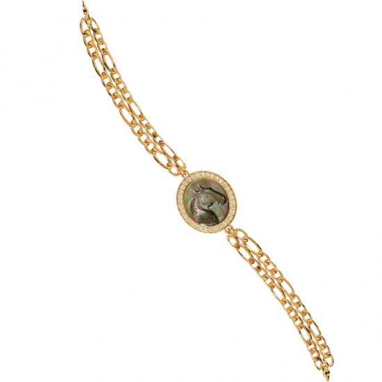 18K Gold Two-stroke chain bracelet with horse seashell inlaid with 34 pieces of diamond