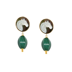 18K GOLD PLATED HORSE SHELL EARRING WITH MALACHITE STONE