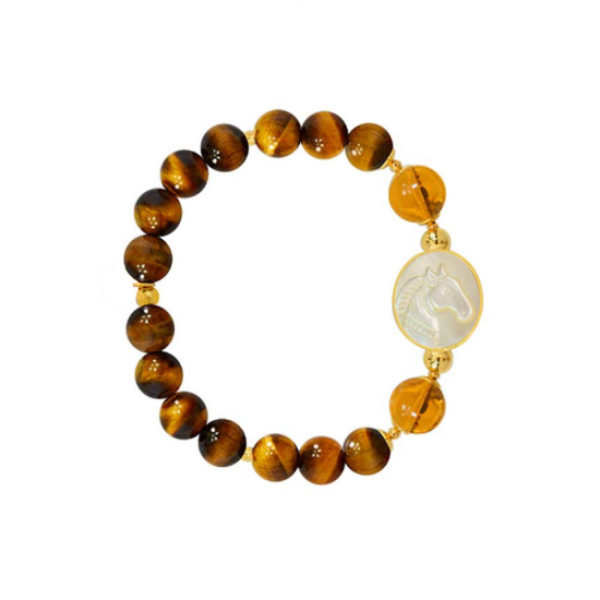 Horse Shell Bracelet with tiger eye and Amber