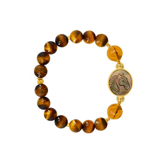 Horse Shell Bracelet with tiger eye and Amber