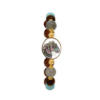 Horse  bracelet craved on shell with labradorite, coke  and hemoprofite