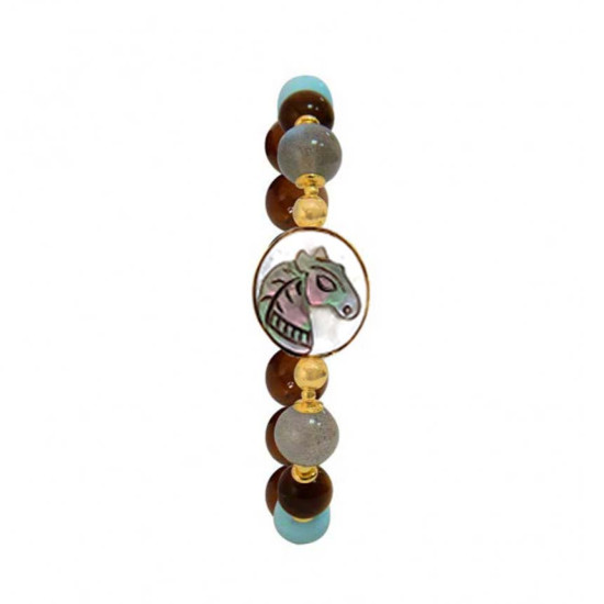 Horse  bracelet craved on shell with labradorite, coke  and hemoprofite