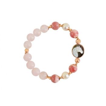  Horse bracelet with rhodochrosite stone, Pearl and pink quartz