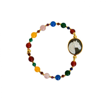 Horse seashell bracelet with colored agate ، garnet , and coke