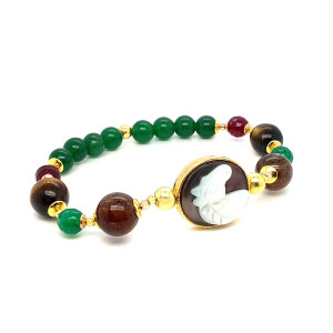 HORSE BRACELET WITH FACETED GREEN JADE, YUSR, AND RUBY AGATE