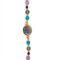 BLACK HORSE BRACELET WITH BLUE JADE, LABRADORITE, GARNET, AND KUNZITE
